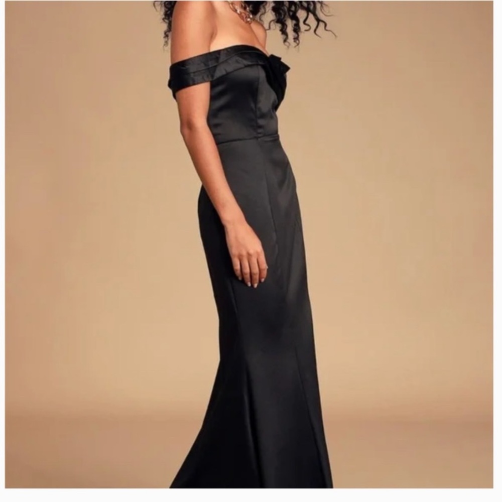NWT LULUS Adored Forever Black Satin Off-the-Shoulder Maxi Dress gown satin Prom - Picture 3 of 11
